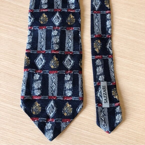💕2/$16💕Sazzari 100% Silk Navy Patterned Tie - Picture 2 of 5
